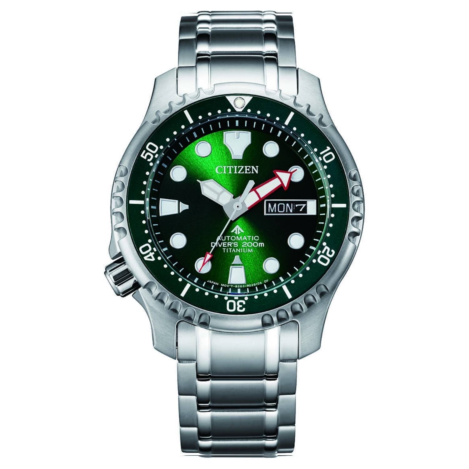 Orologio Uomo Acciaio CITIZEN 42 mm Automatico Doppia data verde Promaster