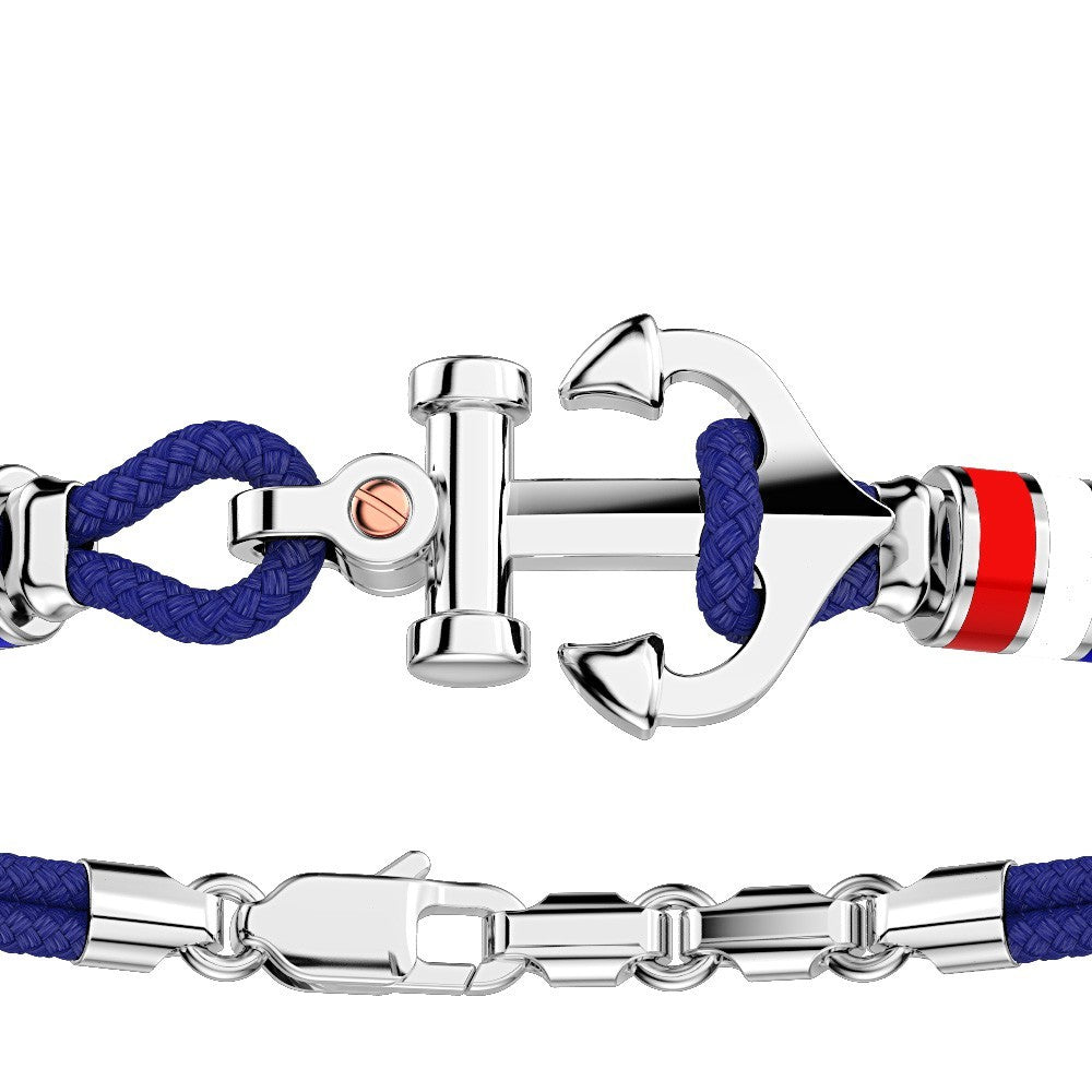 Bracciale Uomo Zancan Argento 925 Kevlar Blu Smalto Bandiere Ancora EXB621R-BL