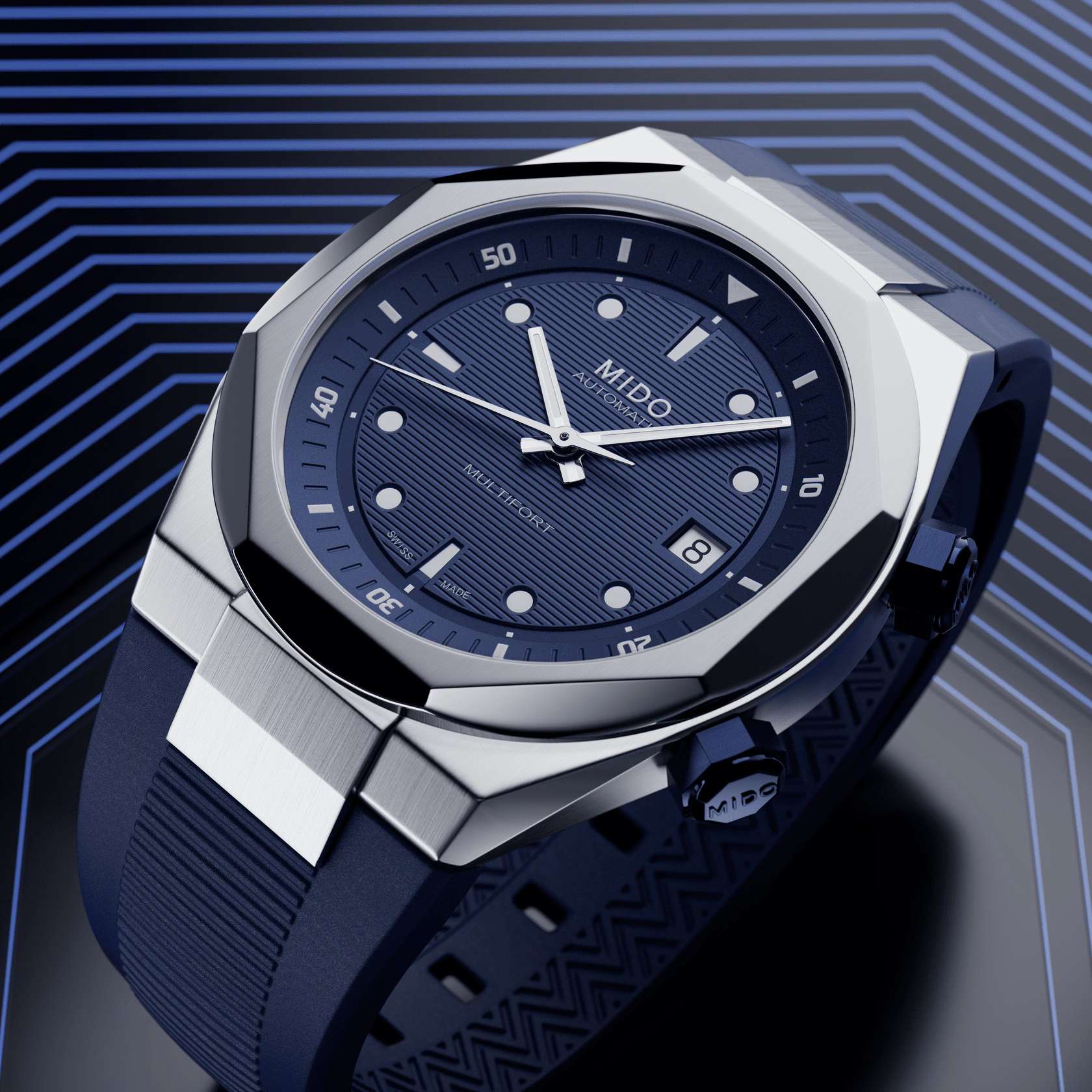 Orologio Uomo Mido Automatico Multifort 8 Due Corone Gomma Blu M0475071704100