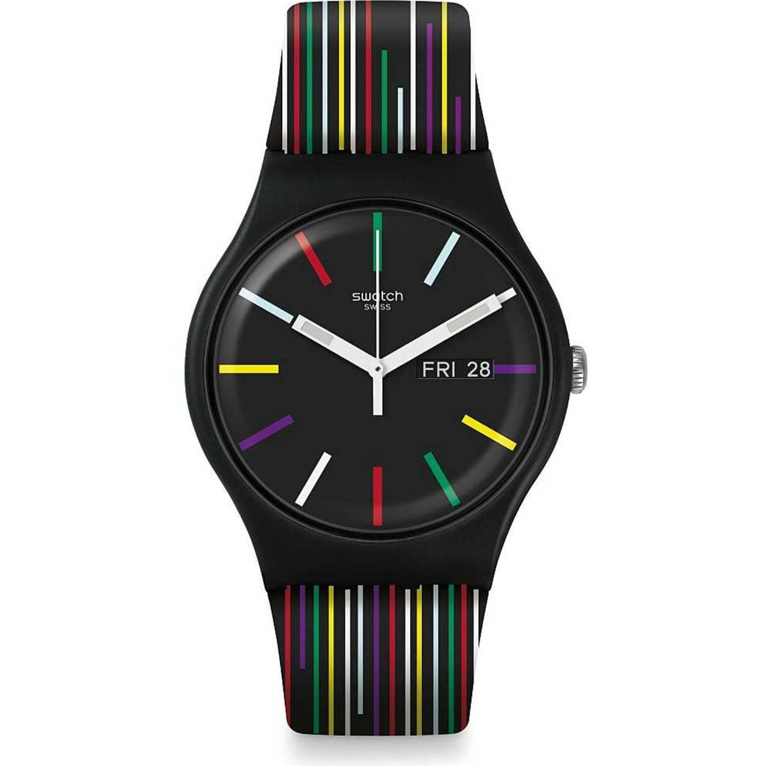 Orologio Uomo Gomma Swatch Quarzo Solo Tempo Doppia Data NUIT D'ETE SUOB729