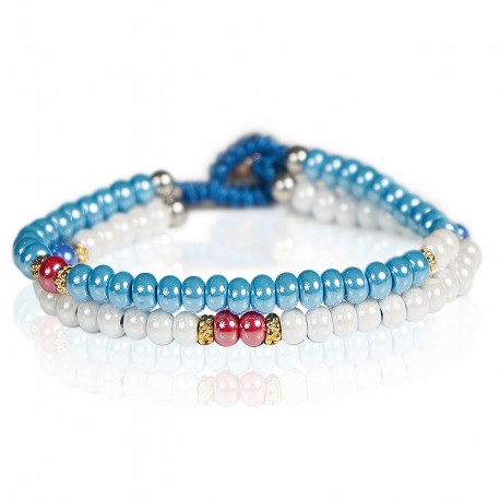 Bracciale Unisex Gerba Argento 925 Doppio Giro Pietre Murrine Multicolore DW05