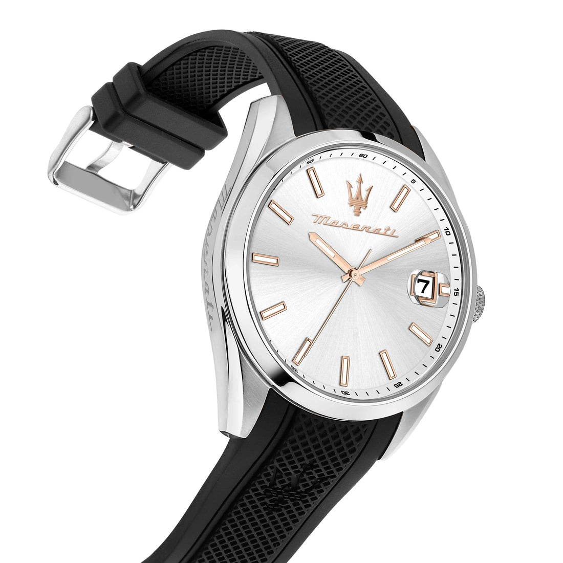 Orologio Uomo Maserati Acciaio Quarzo Solo Tempo Data Bianco Gomma Nero R8851151006