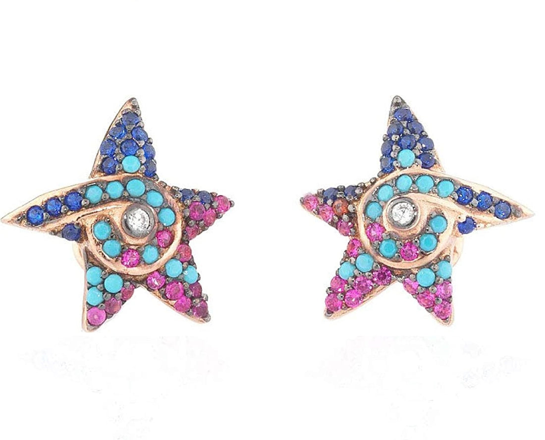 Orecchini Donna Sogni Argento 925 Pavè Zirconi Multicolor  stella OR010RM
