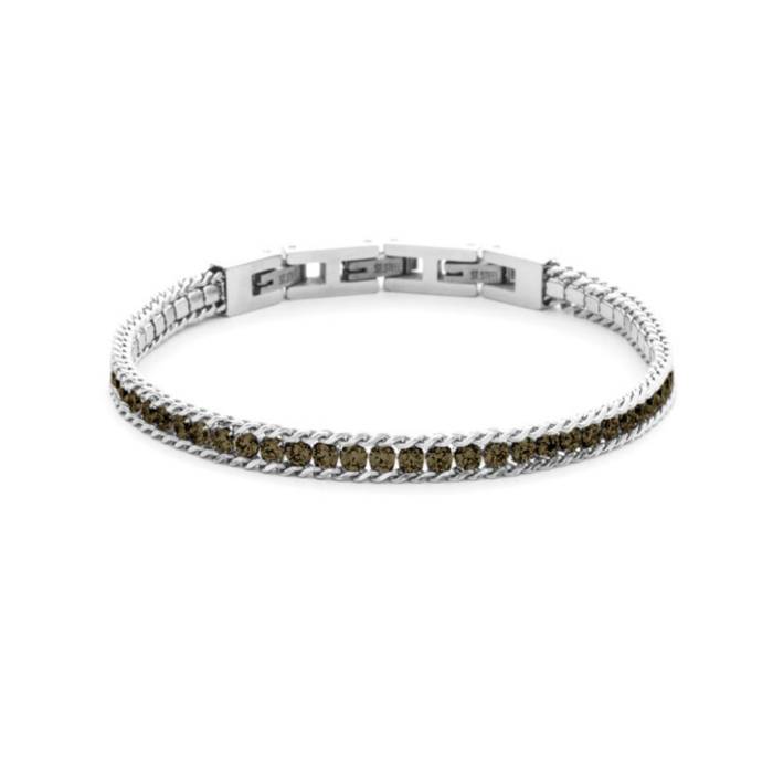 Bracciale Uomo 4US Cesare Paciotti Tennis Acciaio Zirconi Marroni 4UBR8503