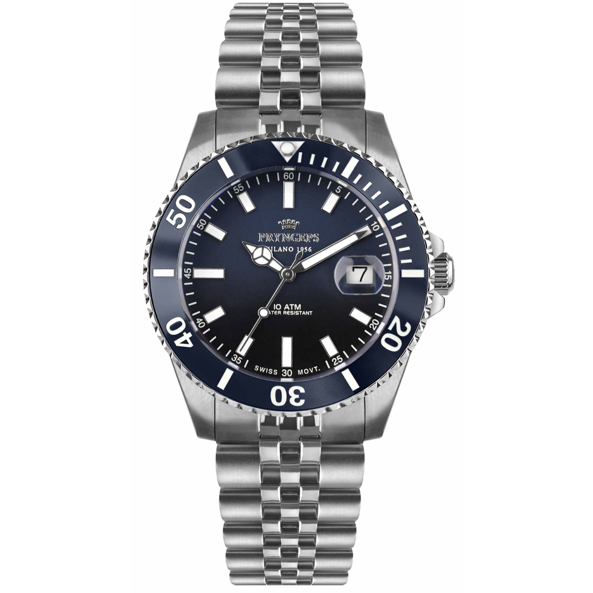 Orologio Uomo Pryngeps Swiss Made Adriatico Blu Acciaio Jubilè A1082 OCEANO