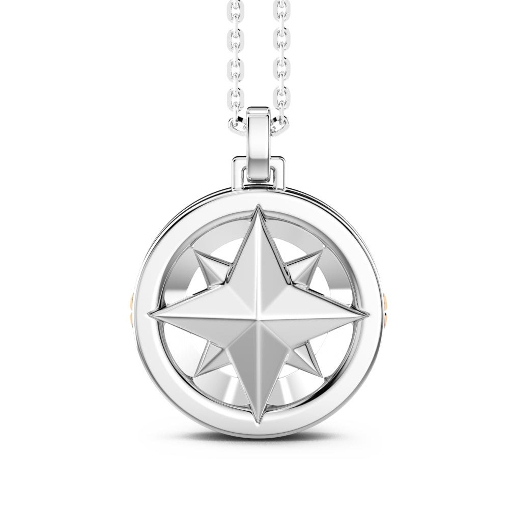 Collana Uomo Zancan Argento 925 Rosa Dei Venti Pendente Vite Oro Smalto Nero ESC120R