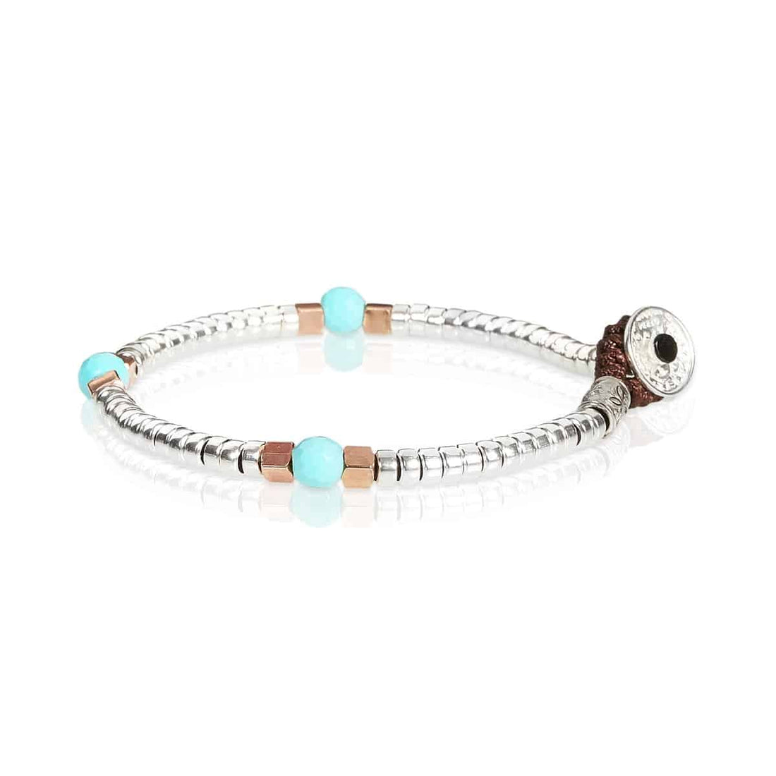 Bracciale Unisex Gerba Argento 925 Mon Amour Biglie Lucide Pietra Turchese MA36