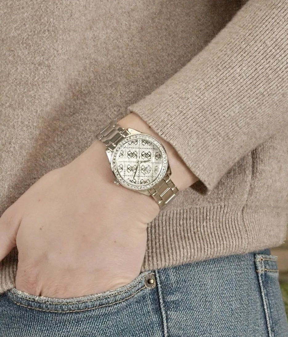 Orologio Donna Guess Quarzo Solo Tempo Acciaio Lavorato Zirconi Bianchi GW0001L1