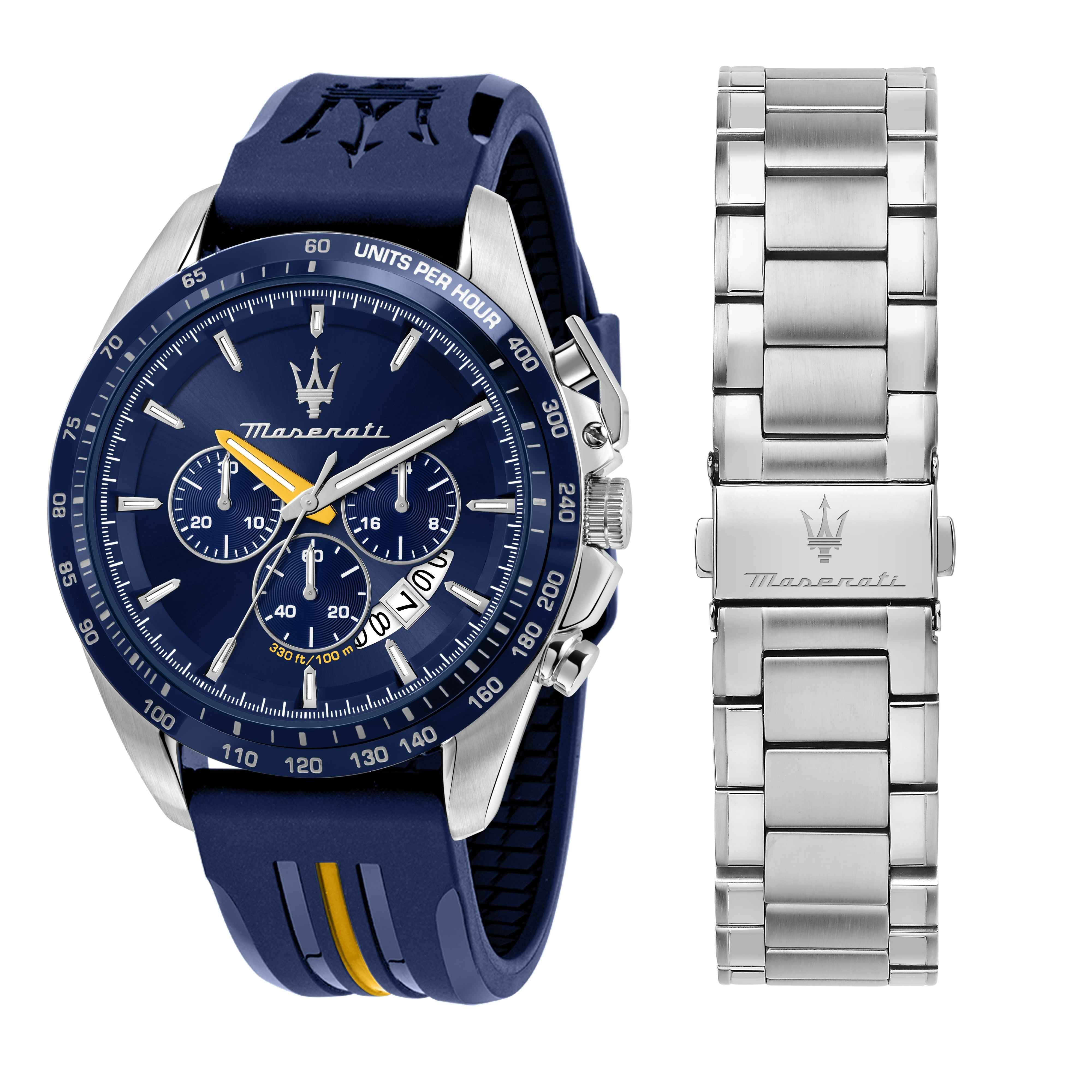 Orologio Uomo Maserati Set Box Bracciale Acciaio Quarzo Cronografo Blu R8871612039