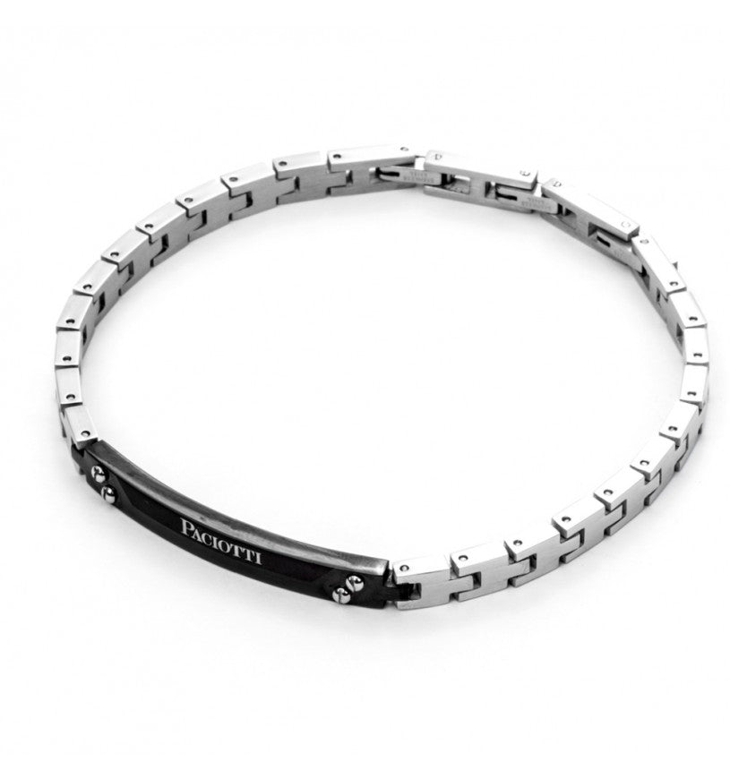 Bracciale Uomo 4US Cesare Paciotti Acciaio  con centrale nero logato 4UBR5119