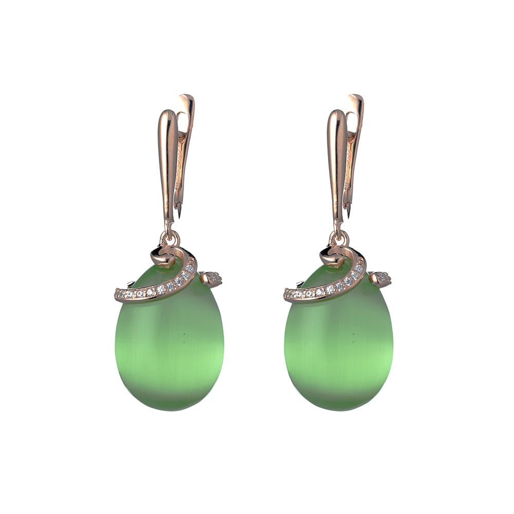 Orecchini Tsars in Argento con Occhio di Gatto Verde e Zirconi – Olga – E1201GR