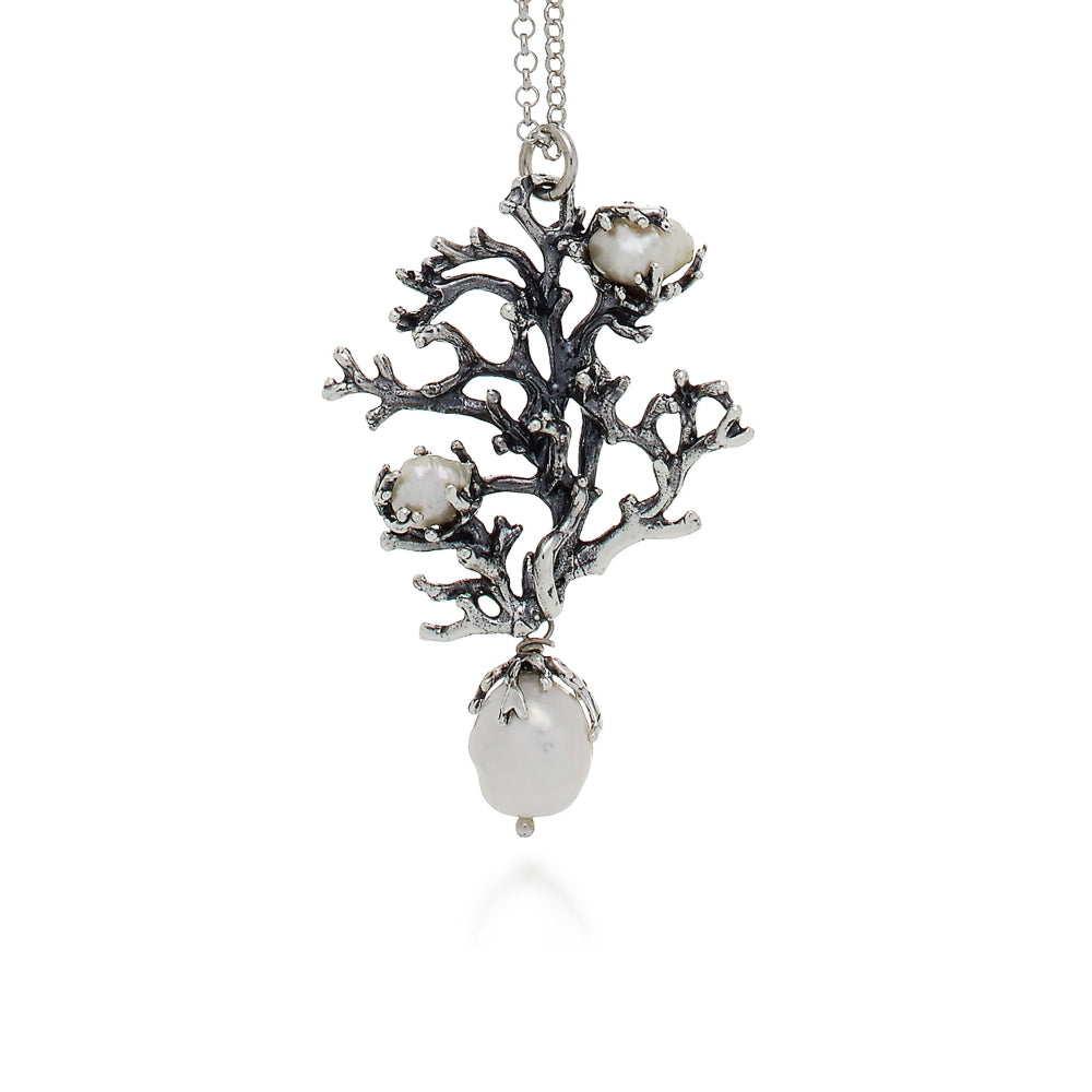 Collana Donna Giovanni Raspini Argento 925 Ciondolo Ramo Corallo Perle 10228