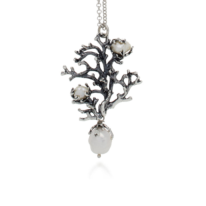 Collana Donna Giovanni Raspini Argento 925 Ciondolo Ramo Corallo Perle 10228