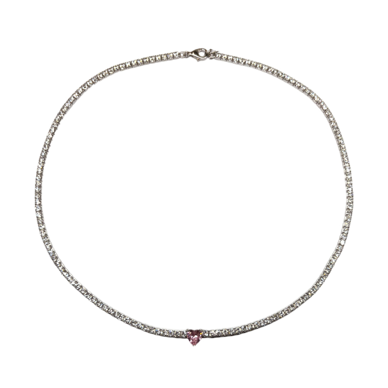 Collana Donna Re Mida Tennis Argento Cuore Rosa Zirconi Bianchi CL DJV 3RS