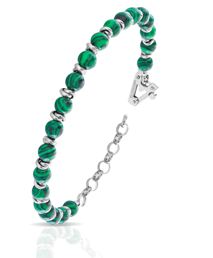 Bracciale Uomo in Argento 925%, malachite e diamante nero carati 0,01