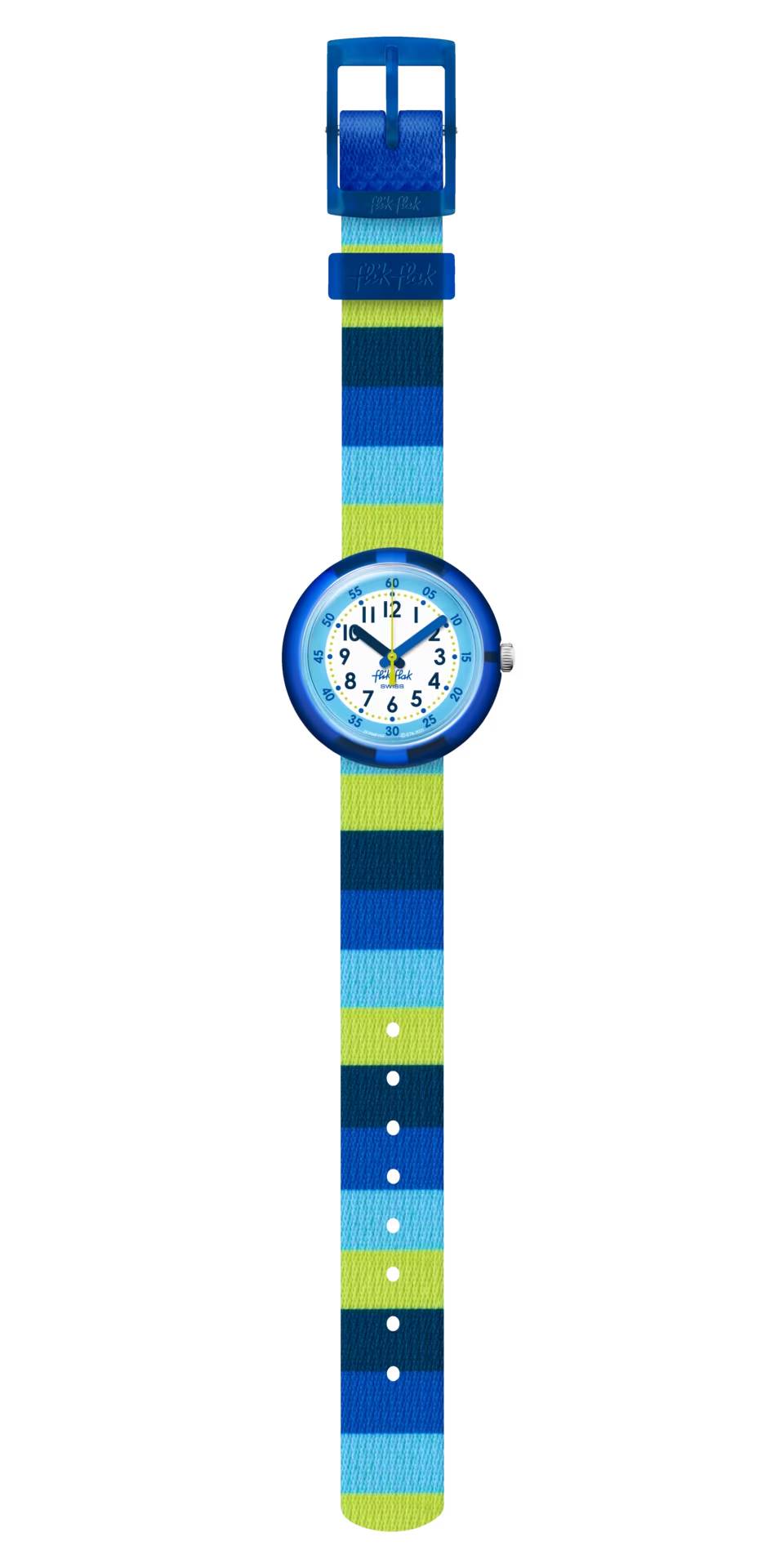 Orologio Bambino Swatch Flik Flak Stripy Blue Quarzo Solo Tempo Blu Verde ZFPNP112