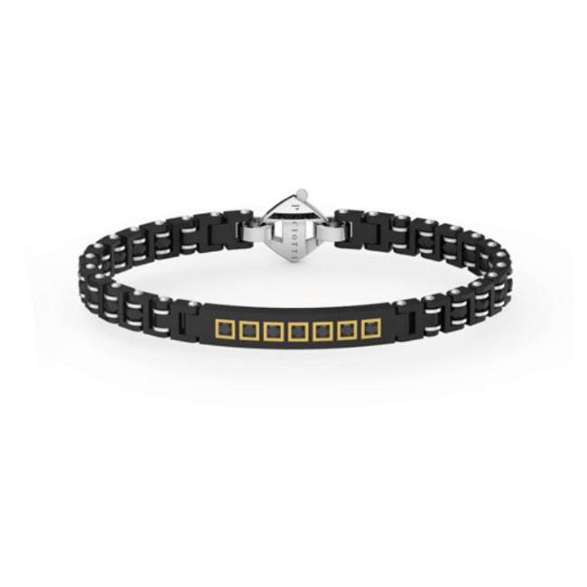 Bracciale Uomo 4US Cesare Paciotti Acciaio Nero Opaco Quadrati Oro 18 ct Diamanti Neri 4UBR8281/S
