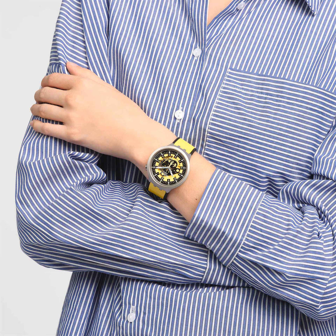 Orologio Unisex Swatch Acciaio Big Bold Bolden Yellow Gomma Scheletrato SB07S109
