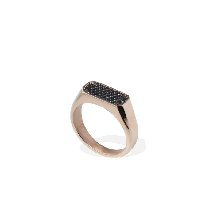 Anello Uomo Liu Jo Acciaio Rosè Targhetta Zirconi Neri MLJ536M26