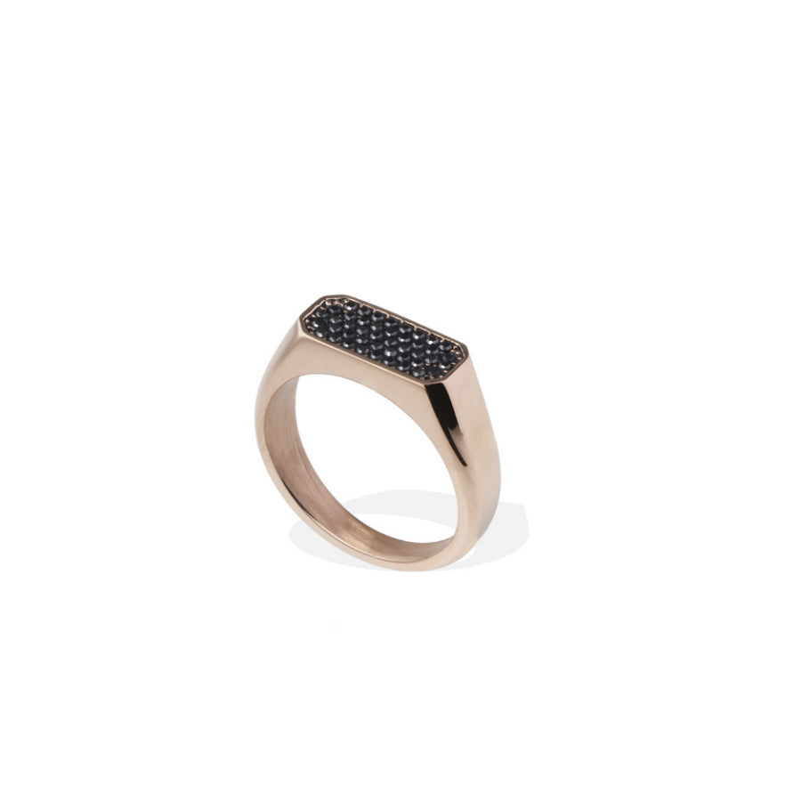 Anello Uomo Liu Jo Acciaio Rosè Targhetta Zirconi Neri MLJ536M24