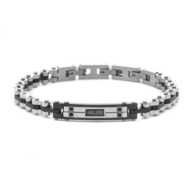 Bracciale Uomo Acciaio 4US Cesare Paciotti Pvd Nero Zirconi Neri 4UBR8647