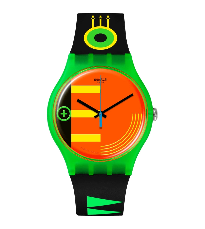 Orologio Unisex Swatch Neon Rider 1989 Nero Giallo SO29G106