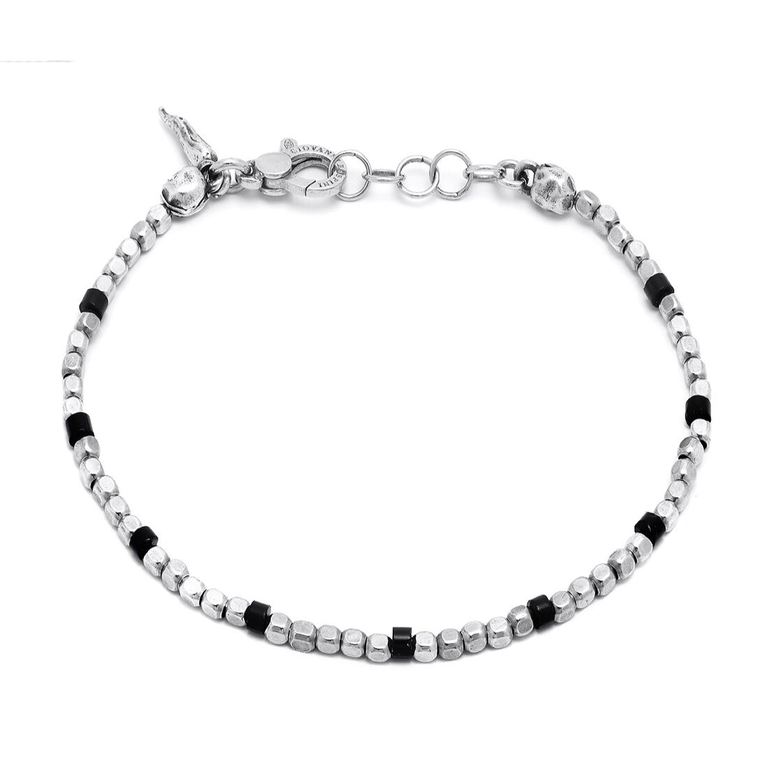 Bracciale Uomo Giovanni Raspini Argento 925 Biglie Nodini Lucidi Onice Nero 11648
