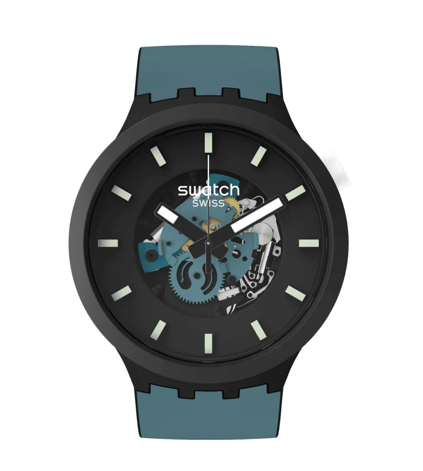 Orologio Uomo Swatch Bioceramica Quarzo Solo Tempo Petrolio Scheletrato SB03B107