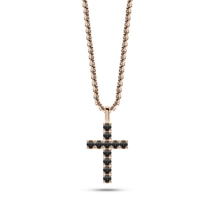 Collana Uomo Liu Jo Acciaio Rosè Croce Zirconi Neri MLJ513