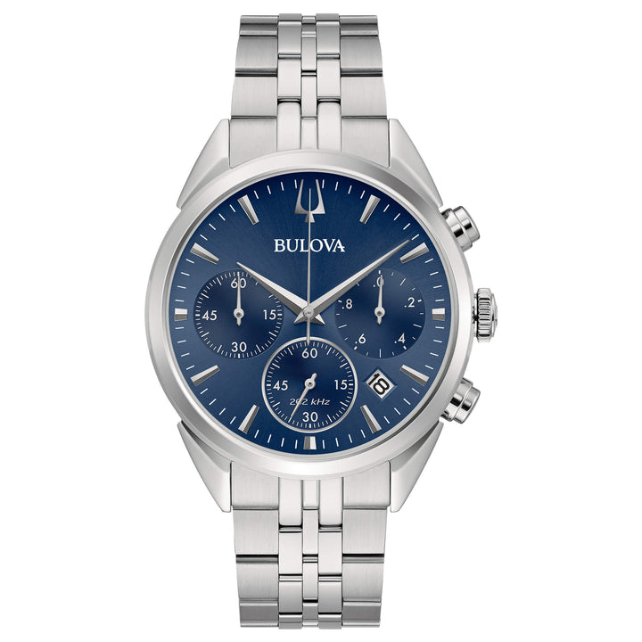 Orologio Uomo Bulova Quarzo Cronografo Blu HIGH PRECISION Acciaio Lucido 96B373