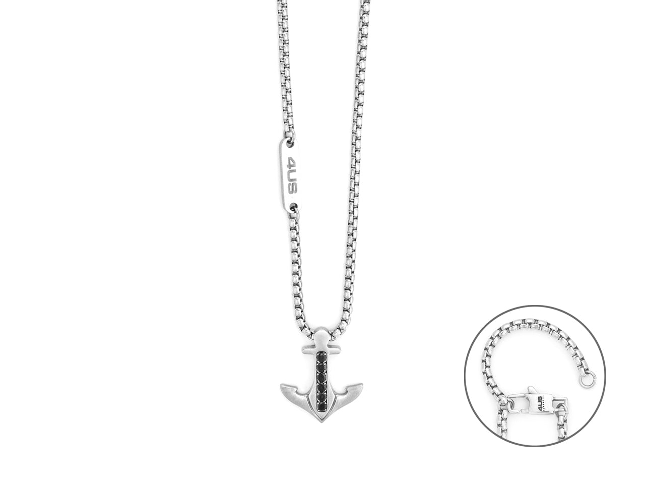 Collana Uomo 4US Cesare Paciotti  ancora Acciaio Bianco e zirconi 4UCL7805