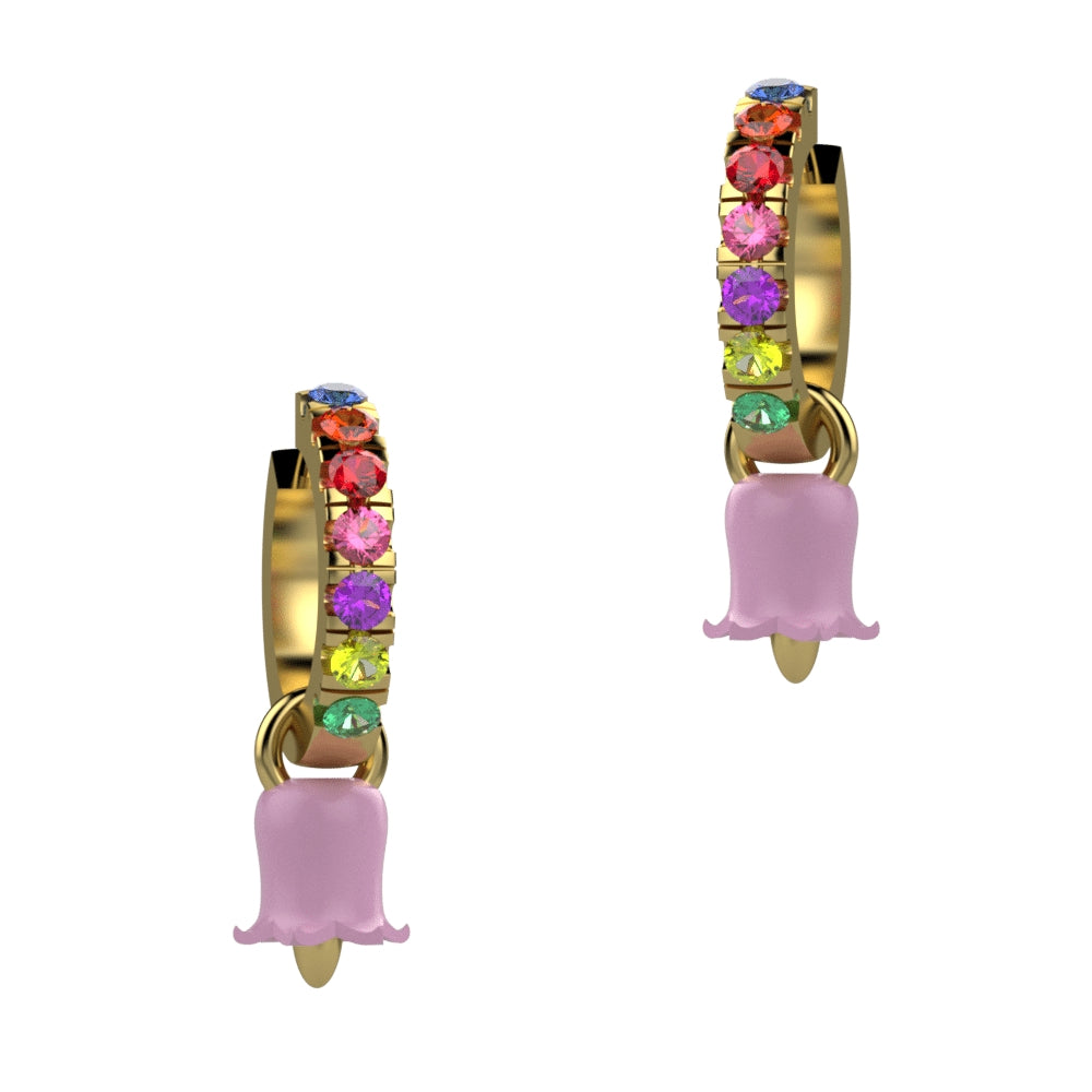 Orecchini Bambina Nanàn Argento Dorato 925 Cerchi Campanella Smalto Rosa NAN0578