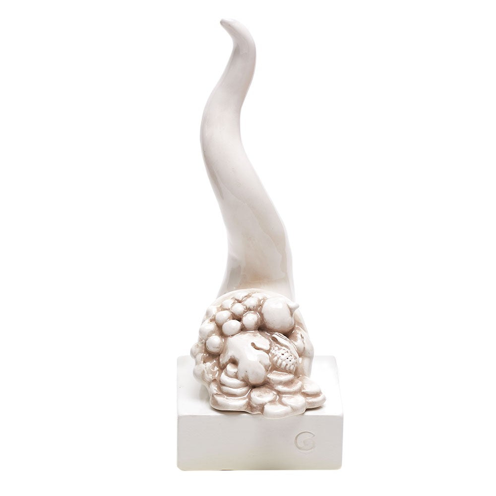 Corno Portafortuna Cornucopia Ceramica Bianca Macrì TE115