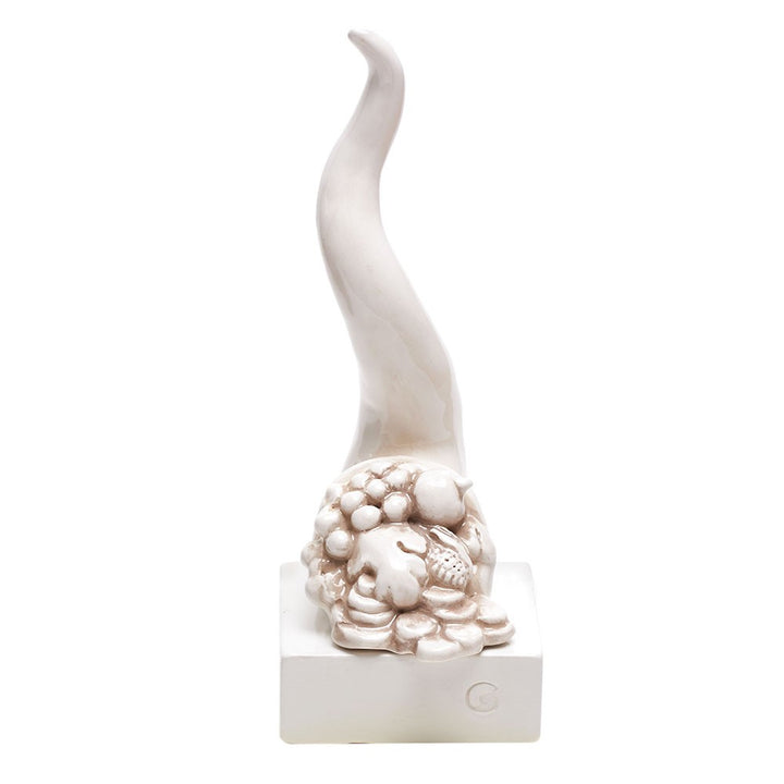 Corno Portafortuna Cornucopia Ceramica Bianca Macrì TE115