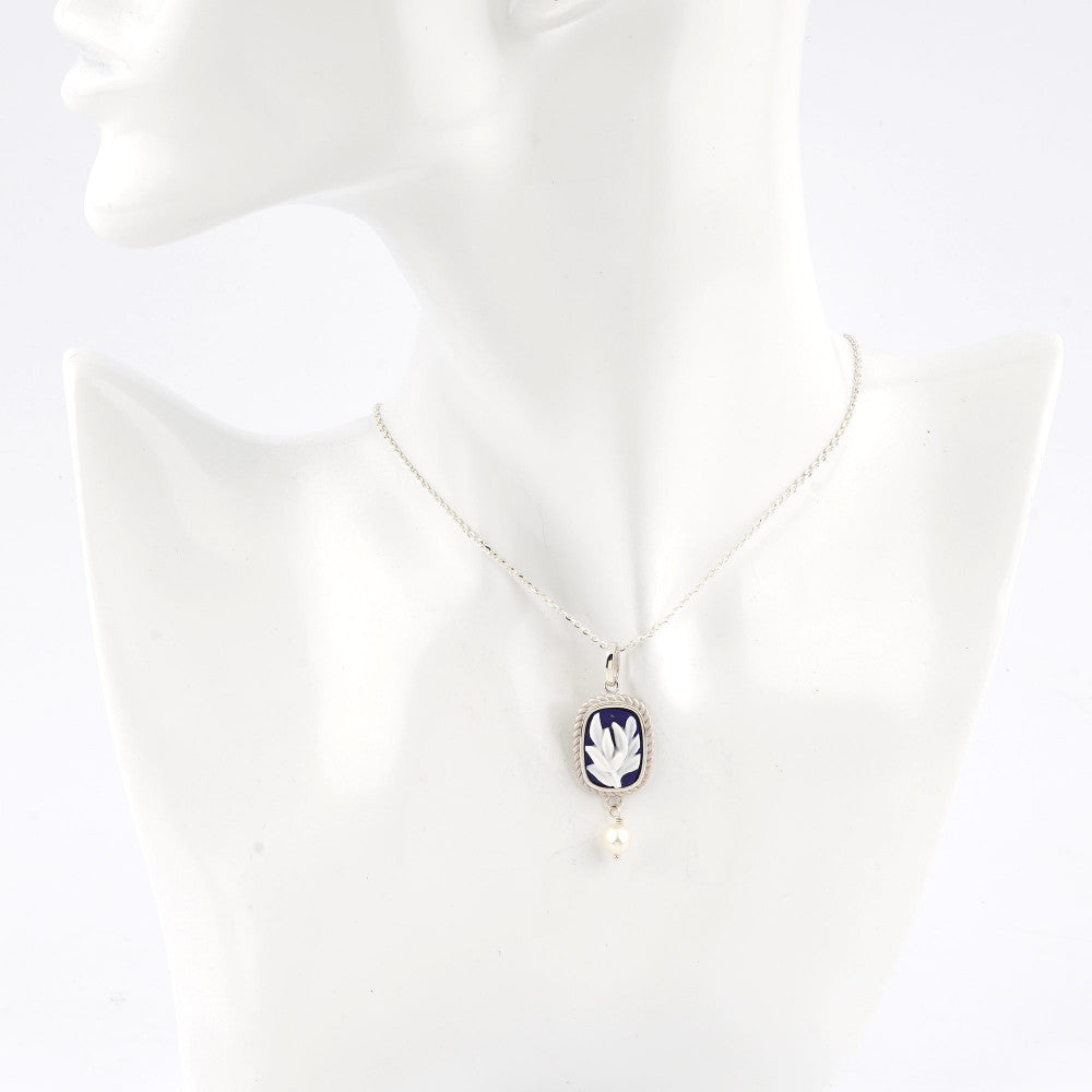 Pendente Donna Cameo Italiano Argento 925 Fiore Calla Incisa Cammeo Blu P501SPM-B