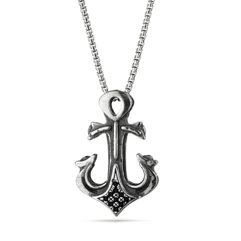 Collana Uomo Ananda 925 Ancora Zirconi Neri A-CD146N