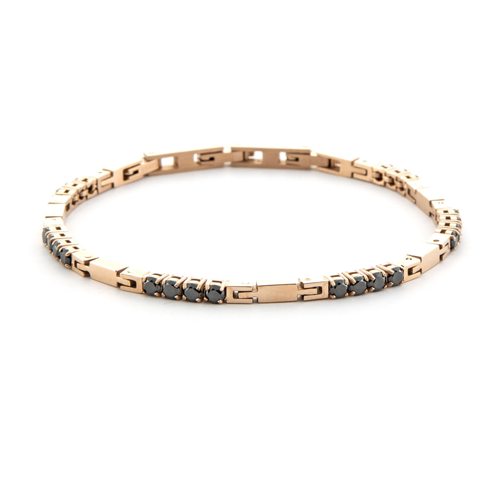 Bracciale Uomo 4US Cesare Paciotti Tennis Acciaio Rosè Zirconi Neri 4UBR6442
