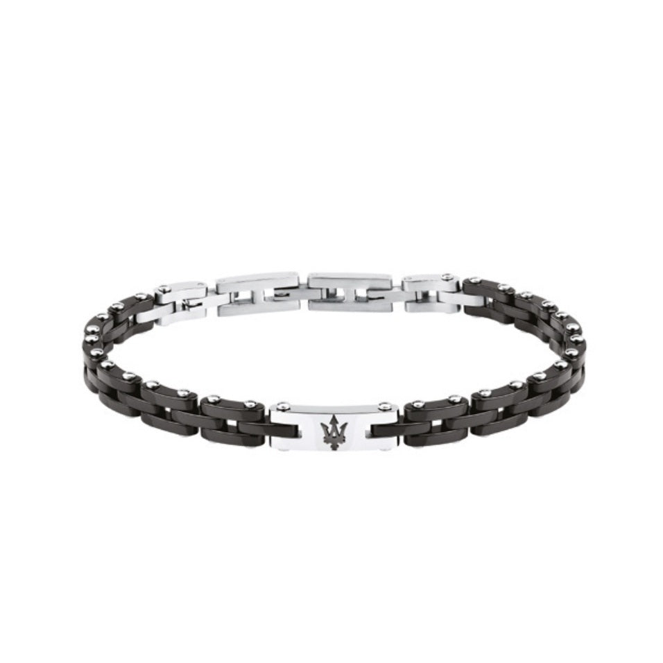 Bracciale Uomo Acciaio e ceramica Nera Maserati Logo Centrale JM425ATZ64