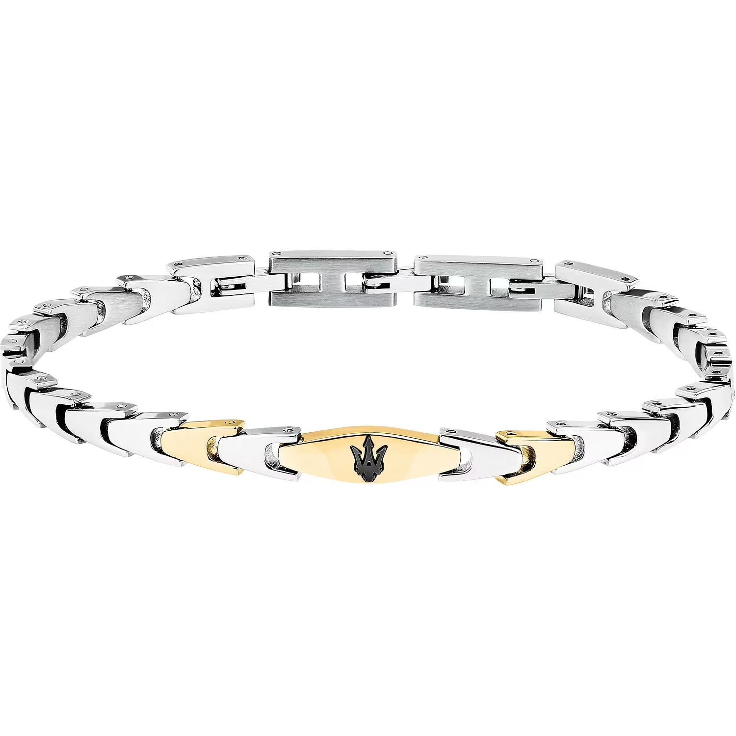 Bracciale Uomo Maserati Acciaio bicolore con Targhetta Centrale e logo PVD Blu JM225AVD84