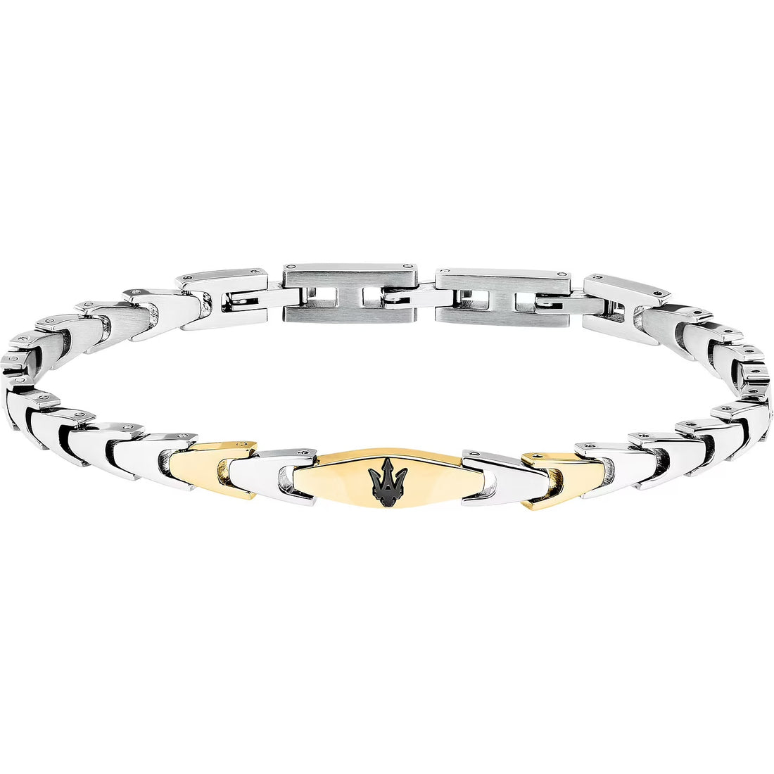 Bracciale Uomo Maserati Acciaio bicolore con Targhetta Centrale e logo PVD Blu JM225AVD84