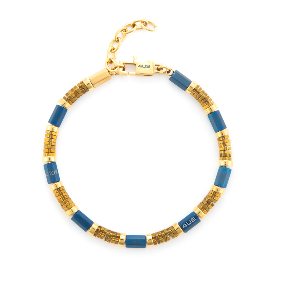 Bracciale Uomo 4US Cesare Paciotti Acciaio Dorato Sfaccettato Blu PVD 4UBR5978