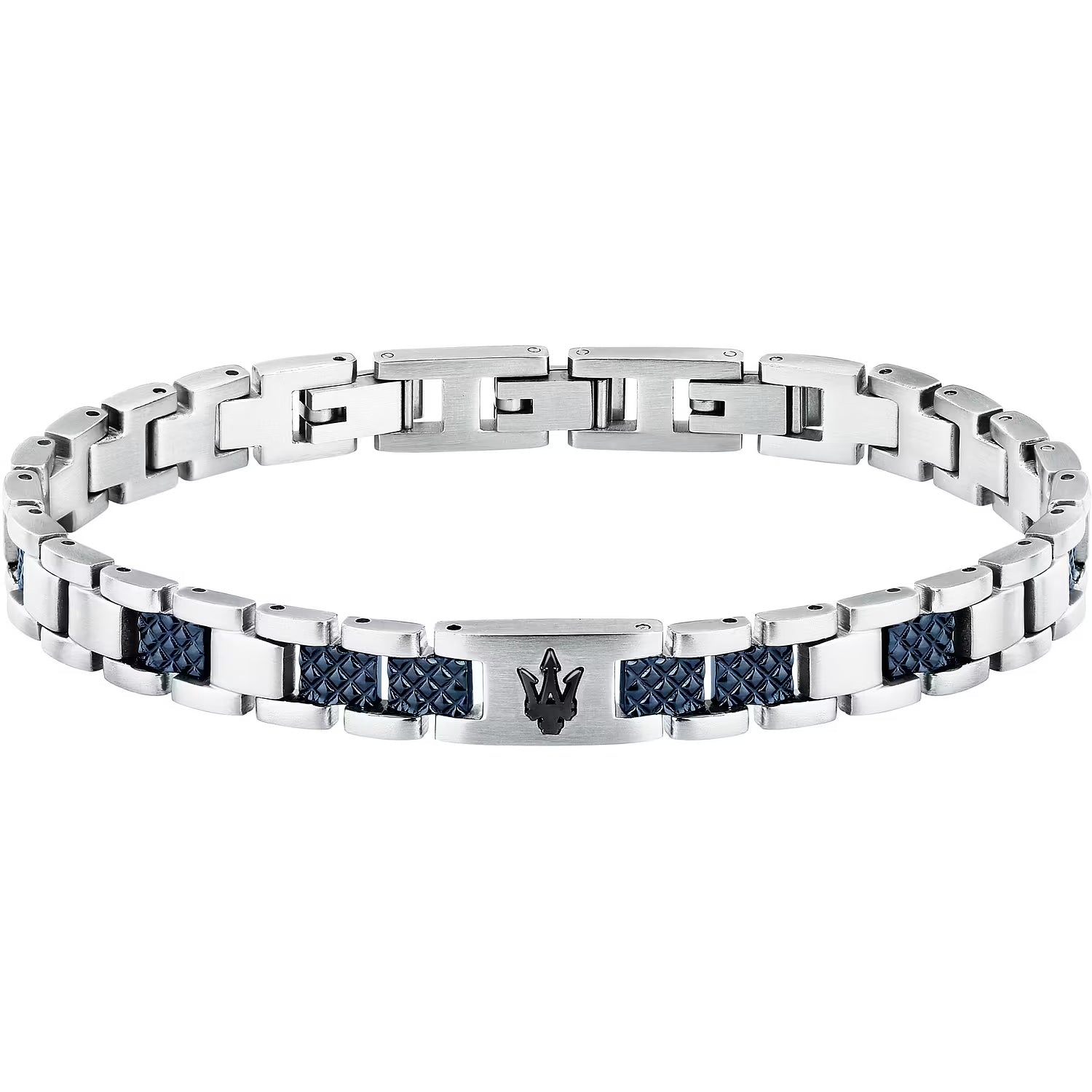 Bracciale Uomo Acciaio Maserati Logo Centrale Blu Semirigido JM225AVD87
