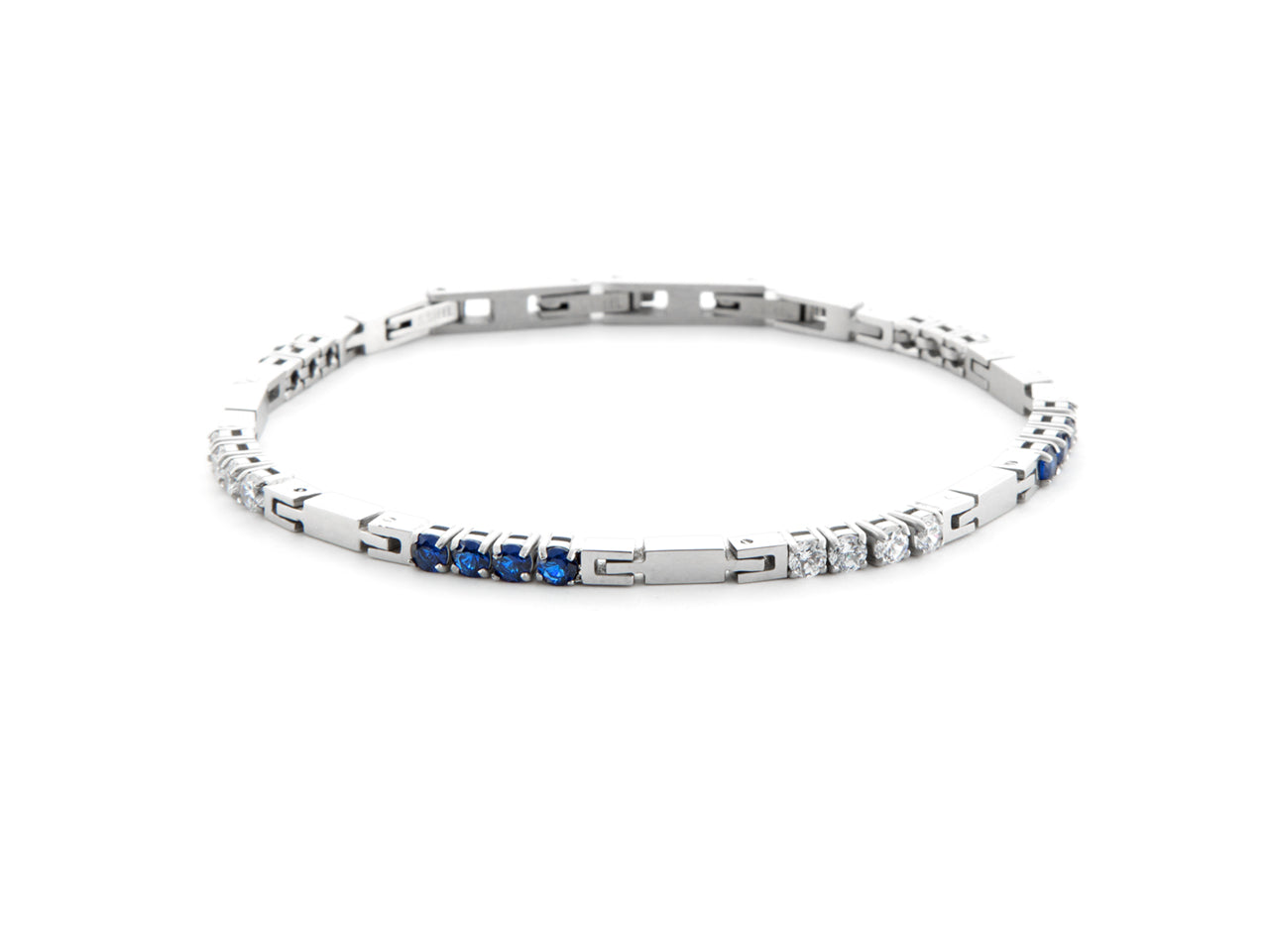 Bracciale Uomo 4US Cesare Paciotti Tennis Acciaio Zirconi Bianchi Blu 4UBR6445