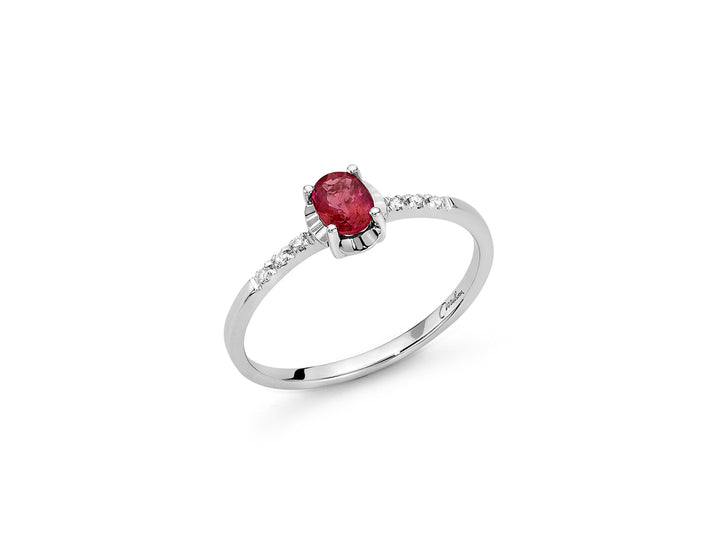Anello Donna Miluna Oro Bianco 18 KT Diamanti Rubino naturale ovale LID3361