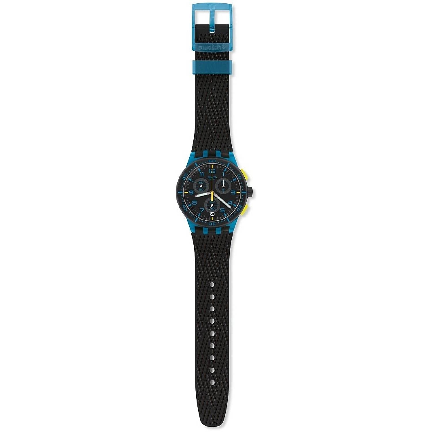 Orologio Uomo Silicone Gomma Swatch Essential Cronografo Data Nero Blu SUSS402