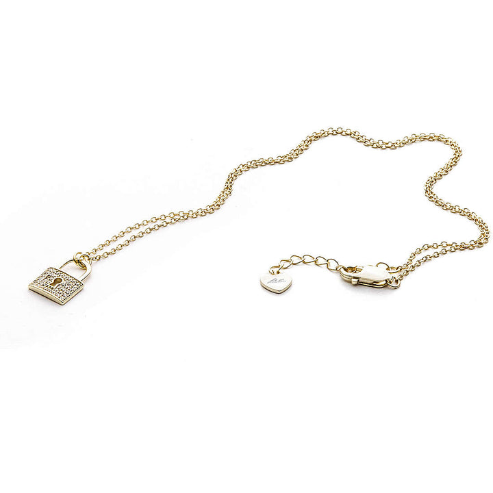 Collana Donna 4US Cesare Paciotti Argento 925 Dorato Lucchetto Zirconi Bianchi 4UCL4579W