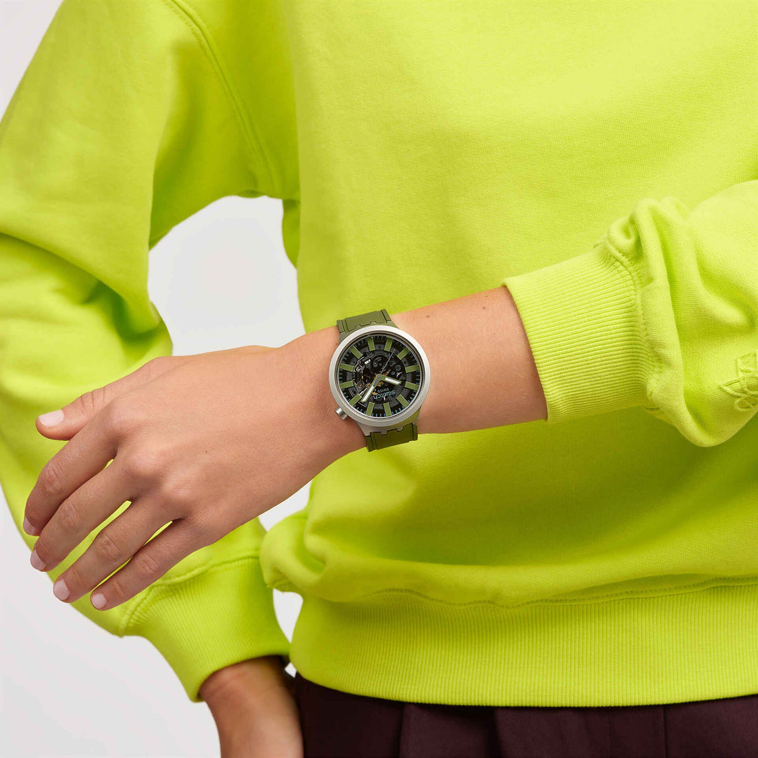 Orologio Uomo Swatch THRU THE UNDERBRUSH Acciaio Gomma Verde SB07S118