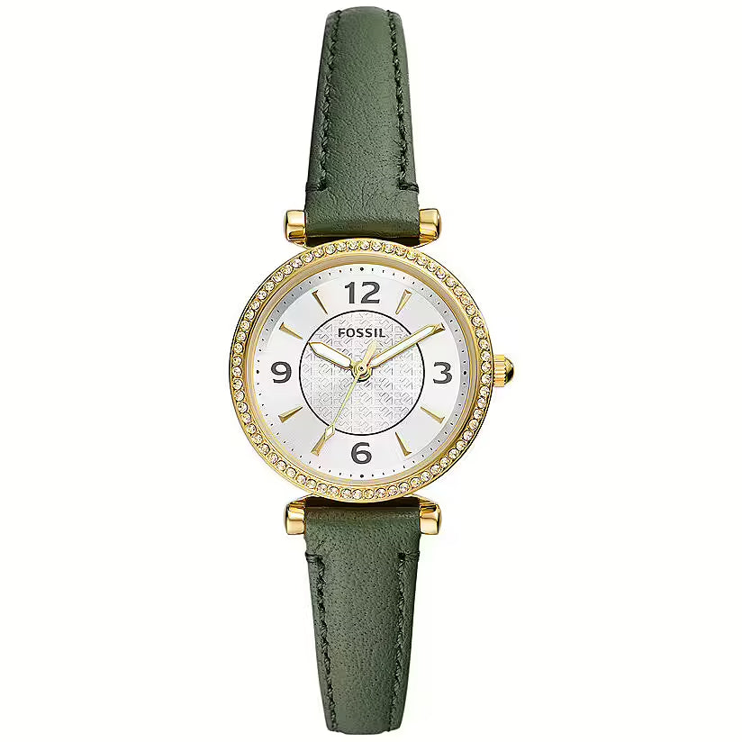 Orologio Donna Fossil Quarzo  Ghiera Zirconi Acciaio Dorato Verde ES5298