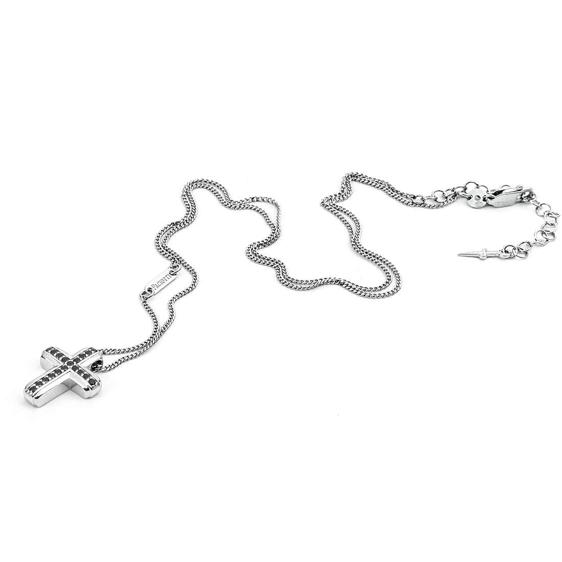 Collana Uomo Cesare Paciotti Argento Croce Zirconi Neri JPCL2246B