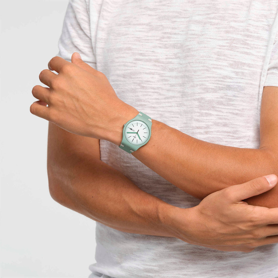 Orologio Uomo Swatch Quarzo Solo Tempo Doppia Data Verde Bianco SUOG712